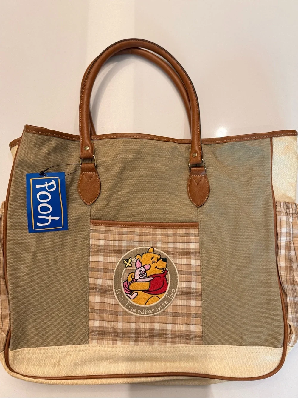 Disney RARE Winnie The Pooh Baby Diaper Bag‎ Canvas Tote Large AS IS Stained